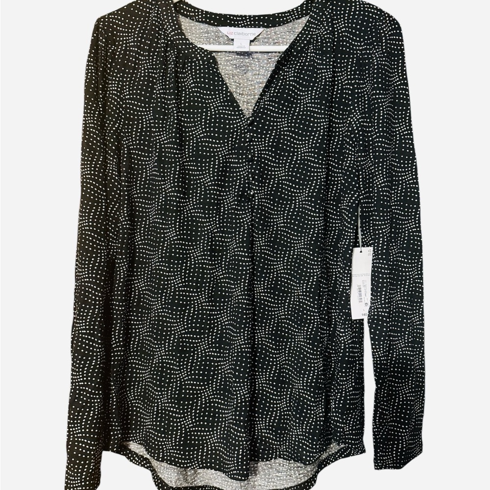 Liz Claiborne Dot-Print Long Sleeve V-Neck Top